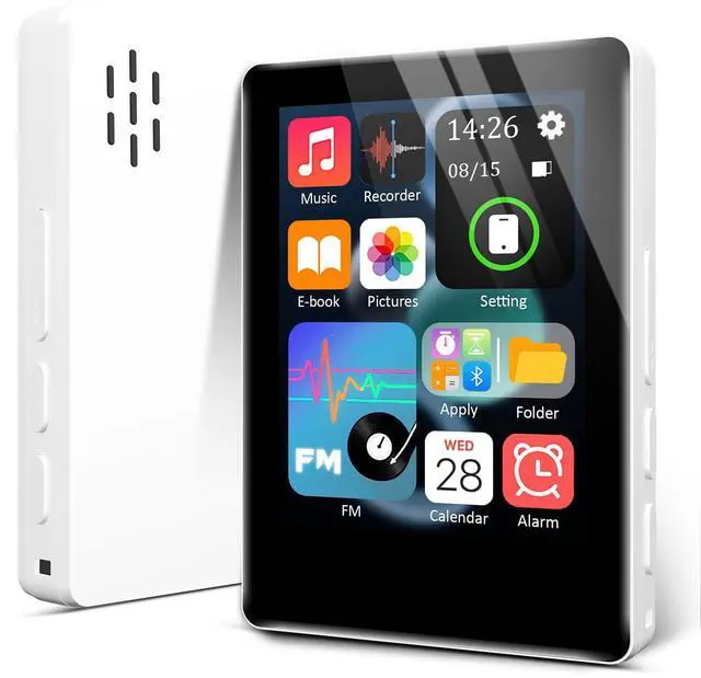 Main image of 32GB MP3 Player with Bluetooth 5.2 and Smart Index Search, Portable Bluetooth Music Player with Built-in HD Speaker, FM Radio, Voice Recorder, HiFi Sound, E-Book, Up to 512GB (White)