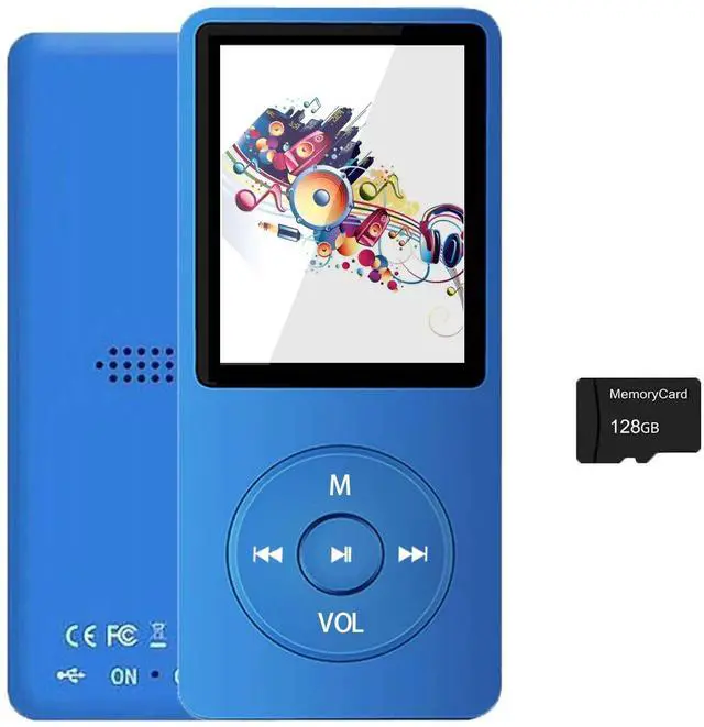Main image of 128GB MP3 Player with Bluetooth 5.2, Portable Blue Music Player for Kids with Built-in HD Speaker, FM Radio, Voice Recorder, Earphones Included