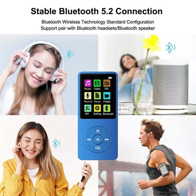 Alt view image 4 of 7 - 128GB MP3 Player with Bluetooth 5.2, Portable Blue Music Player for Kids with Built-in HD Speaker, FM Radio, Voice Recorder, Earphones Included