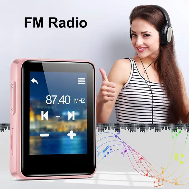 Alt view image 2 of 7 - MP3 Player with Bluetooth, 1.8 inch Screen Portable Music Player with Speaker, FM Radio, Recorder, Expansion to 512GB, Pink with 32GB Micro SD Card