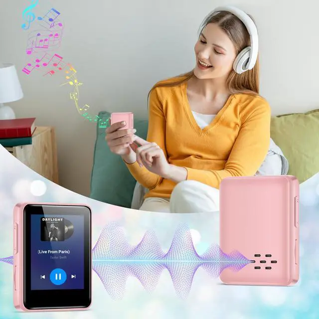 Alt view image 7 of 7 - MP3 Player with Bluetooth, 1.8 inch Screen Portable Music Player with Speaker, FM Radio, Recorder, Expansion to 512GB, Pink with 32GB Micro SD Card