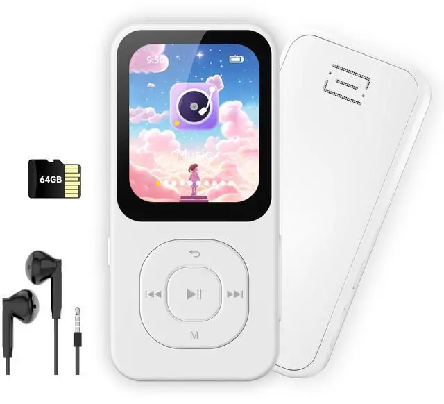 Main image of 64GB MP3 Player with Bluetooth 5.3, PECSU Music Player with Speaker, FM Radio, Voice Recorder, HiFi Sound, E-Book, Earphones Included (White)