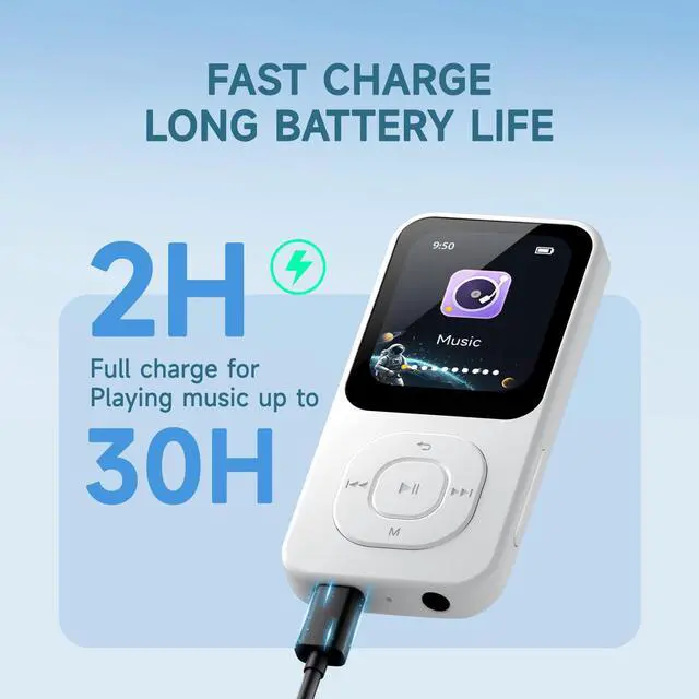 Alt view image 3 of 7 - 64GB MP3 Player with Bluetooth 5.3, PECSU Music Player with Speaker, FM Radio, Voice Recorder, HiFi Sound, E-Book, Earphones Included (White)