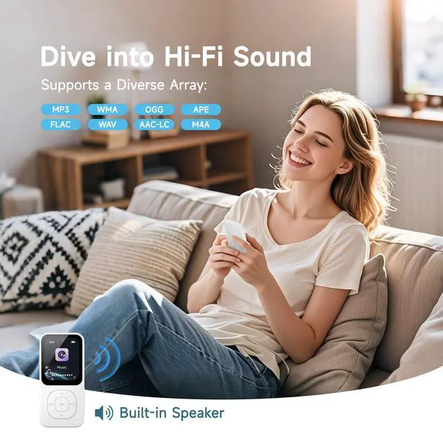 Alt view image 7 of 7 - 64GB MP3 Player with Bluetooth 5.3, PECSU Music Player with Speaker, FM Radio, Voice Recorder, HiFi Sound, E-Book, Earphones Included (White)