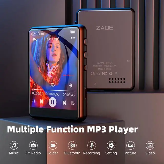 Alt view image 7 of 7 - MP3 Player with Bluetooth 5.3-64GB Portable Music Player with 2.4" Full Touch Screen, MP3 Player with HD Speaker, FM Radio, Video, Voice Recorder, HiFi Sound Shuffle Music Player Support up 128GB