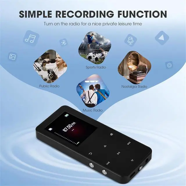 Alt view image 4 of 7 - 144GB MP3 Player with Bluetooth 5.2 Portable Multi-Function Music Player with HD Speaker,FM Radio, Voice Recorder, E-Book Slim Design Metal Shell (Earphones Included)