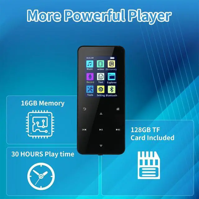 Alt view image 5 of 7 - 144GB MP3 Player with Bluetooth 5.2 Portable Multi-Function Music Player with HD Speaker,FM Radio, Voice Recorder, E-Book Slim Design Metal Shell (Earphones Included)
