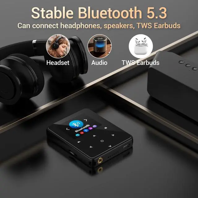 Alt view image 2 of 7 - Aeheqkl 64GB Bluetooth 5.3 MP3 Player, Hi-Fi Lossless Music Player with Speaker, Pocket Size for Running & Workout, FM Radio & Voice Recorder, Supports up to 128GB Micro SD, Ideal Tech Gift