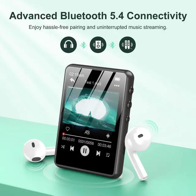 Alt view image 2 of 7 - MP3 Player, Bluetooth 5.4 Music Player, HiFi Sound Digital Music, Built-in HD Speaker, FM Radio, Voice Recorder, Earphones Included, 2.4 inch MP3 Player for Kids
