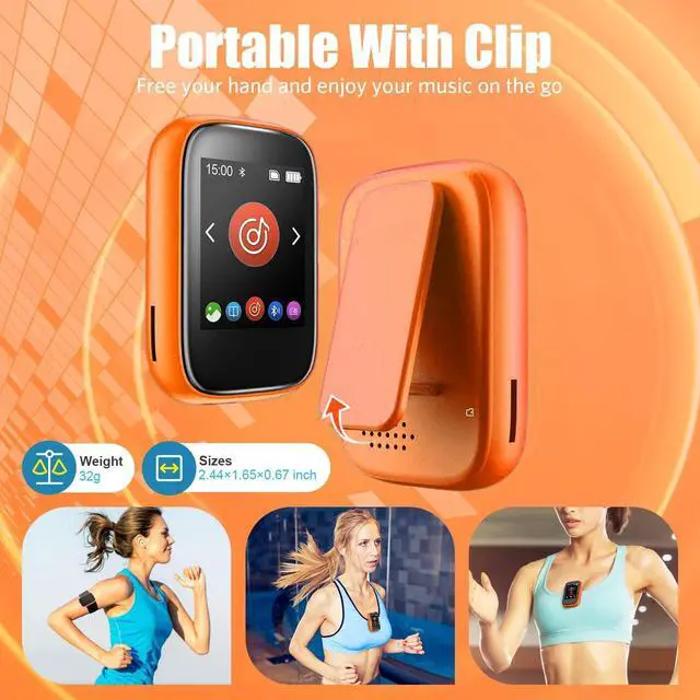 Alt view image 4 of 6 - MP3 Player with Sports Clip, Small Music Player with Bluetooth 5.3, Touch Screen, Built-in Speaker, Voice Recorder, FM Radio, Expandable Storage up to 512GB(Orange)