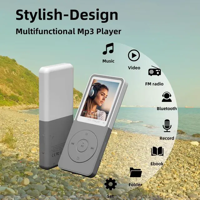 Alt view image 2 of 6 - CONODO MP3 Player with Bluetooth,Portable Music Player,Bluetooth MP3 Music Player with FM Radio,Recorder,E-Book,HiFi Sound,Two-Tone,SD Card Slot White 64GB