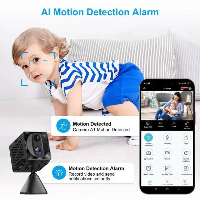 Alt view image 5 of 6 - ZTTAOLII 5G WiFi Hidden Spy Camera - 4K Mini Camera HD Indoor Security Cam, AI Motion Detection, Long Battery Life, Night Vision, Wireless Mini Cameras for Home/Baby/Pet (Camera)