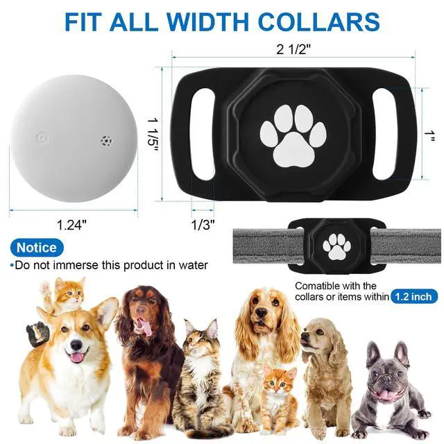 Alt view image 3 of 7 - Smart Pet Tracker for Collar - Dog Trackers Pet Location Tracker with Holder, No Monthly Fee, Compatible with Apple Airtag Find My (iOS Only, Not for Android), Anti-Lost Device for Pets, Bag Straps