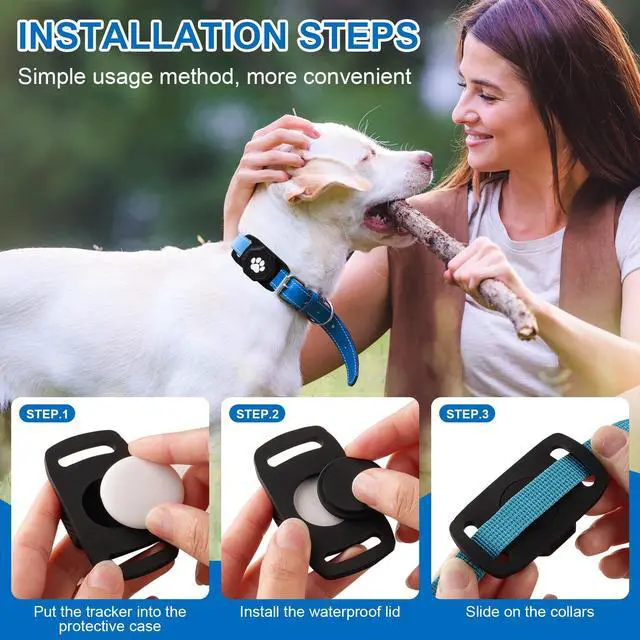 Alt view image 5 of 7 - Smart Pet Tracker for Collar - Dog Trackers Pet Location Tracker with Holder, No Monthly Fee, Compatible with Apple Airtag Find My (iOS Only, Not for Android), Anti-Lost Device for Pets, Bag Straps