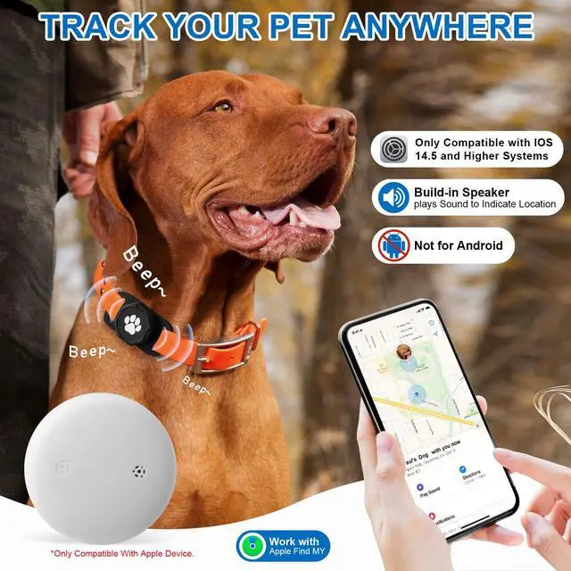 Alt view image 2 of 7 - Smart Pet Tracker for Collar - Dog Trackers Pet Location Tracker with Holder, No Monthly Fee, Compatible with Apple Airtag Find My (iOS Only, Not for Android), Anti-Lost Device for Pets, Bag Straps