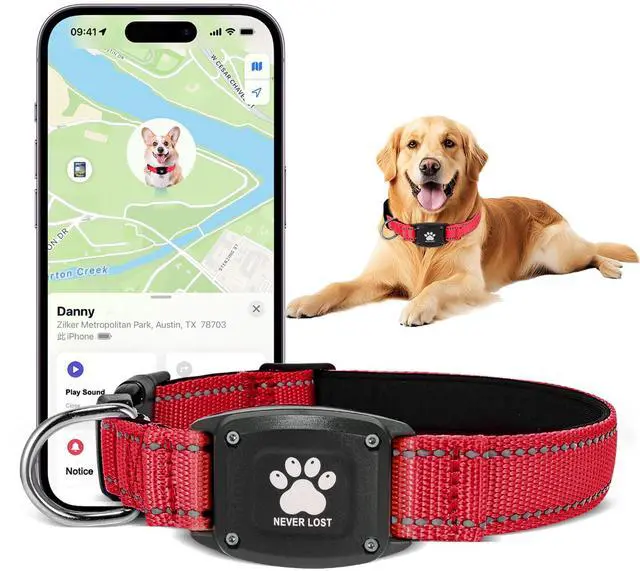 Main image of Myiwb GPS Dog Collar Tracker 2-in-1,Reflective Waterproof Pet Collar,iOS-Only,No Monthly Fees,Unlimited Range,Ideal for Dog Tracking pet Tracker,for Small Dogs(S (12.6"-16.5" Width:0.78"), Red)