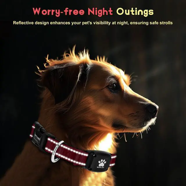 Alt view image 4 of 7 - Myiwb GPS Dog Collar Tracker 2-in-1,Reflective Waterproof Pet Collar,iOS-Only,No Monthly Fees,Unlimited Range,Ideal for Dog Tracking pet Tracker,for Small Dogs(S (12.6"-16.5" Width:0.78"), Red)