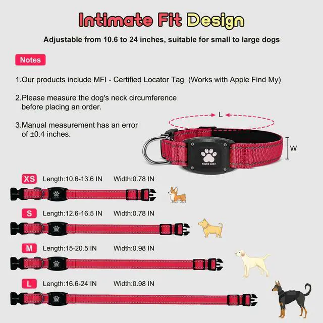 Alt view image 5 of 7 - Myiwb GPS Dog Collar Tracker 2-in-1,Reflective Waterproof Pet Collar,iOS-Only,No Monthly Fees,Unlimited Range,Ideal for Dog Tracking pet Tracker,for Small Dogs(S (12.6"-16.5" Width:0.78"), Red)