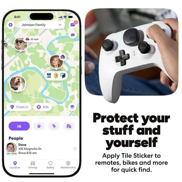 Alt view image 2 of 7 - Life360 Tile Sticker - Small Bluetooth Tracker, Remote Finder and Item Locator for Bikes, Glasses and More. Both iOS and Android Compatible. Phone Finder. 2-Pack (Black)