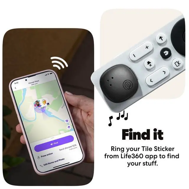 Alt view image 3 of 7 - Life360 Tile Sticker - Small Bluetooth Tracker, Remote Finder and Item Locator for Bikes, Glasses and More. Both iOS and Android Compatible. Phone Finder. 2-Pack (Black)