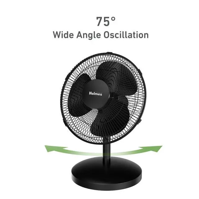 Alt view image 4 of 7 - Holmes 12 Inch Oscillating Table Fan 3 Speeds 75 Degree Wide Angle Oscillation Adjustable 15 Degree Tilt Quiet Operation Home Office Bedroom Kitchen Black