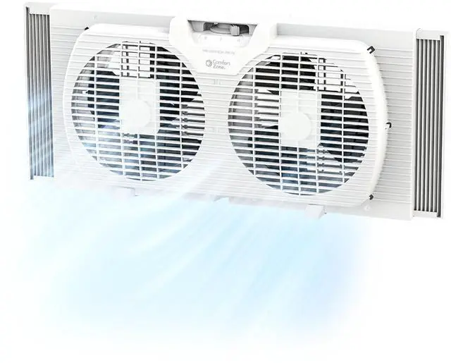 Main image of Twin Window Fan with Reversible Airflow Control, 9 inch, Auto-Locking Expanders, 2 Speed Fan, Dual Fan, Exhaust, Airflow 9.84 ft/sec, Ideal for Home, Kitchen, Bedroom & Office, CZ319WT