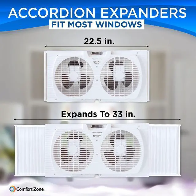 Alt view image 3 of 7 - Twin Window Fan with Reversible Airflow Control, 9 inch, Auto-Locking Expanders, 2 Speed Fan, Dual Fan, Exhaust, Airflow 9.84 ft/sec, Ideal for Home, Kitchen, Bedroom & Office, CZ319WT