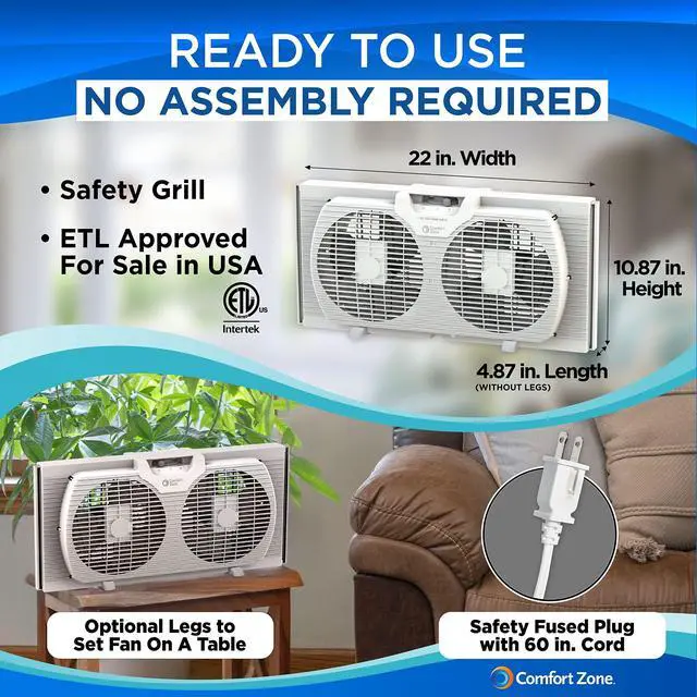 Alt view image 6 of 7 - Twin Window Fan with Reversible Airflow Control, 9 inch, Auto-Locking Expanders, 2 Speed Fan, Dual Fan, Exhaust, Airflow 9.84 ft/sec, Ideal for Home, Kitchen, Bedroom & Office, CZ319WT