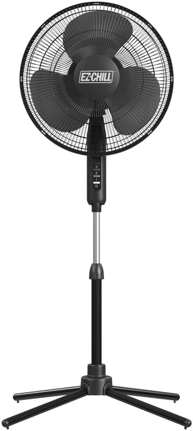 Main image of EZ-Chill 16 Oscillating Pedestal Fan, 3-speed Options, 90-Degree Oscillating Head, Adjustable Height and Tilt, Powerful Air Flow, Black, MTFS-16B-BLK