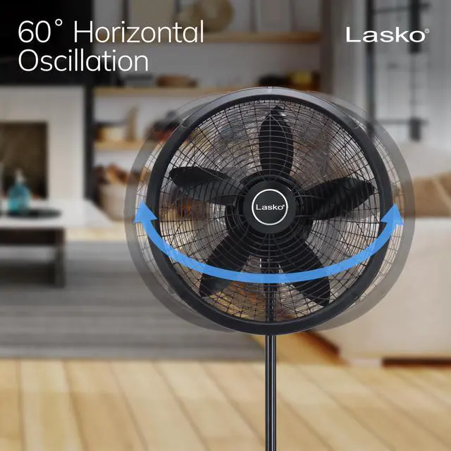 Alt view image 3 of 7 - Lasko Pedestal Fan, Oscillating Fan for Bedroom with Adjustable Height and 3 Cooling Speeds, Portable, 18", Black, 1827