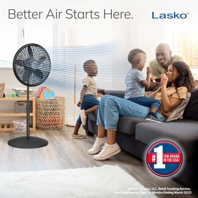 Alt view image 2 of 7 - Lasko Pedestal Fan, Oscillating Fan for Bedroom with Adjustable Height and 3 Cooling Speeds, Portable, 18", Black, 1827