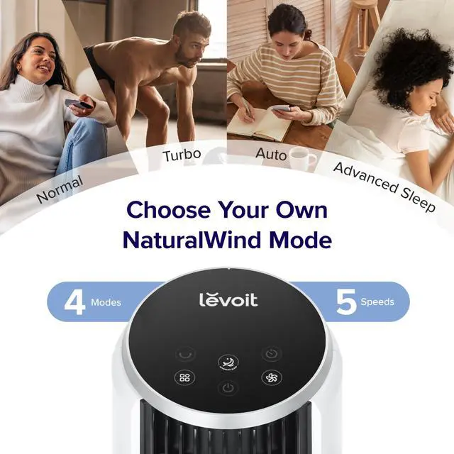 Alt view image 4 of 7 - LEVOIT Tower Fan for Bedroom, 25ft/s Velocity Standing Fan with 28dB Quiet for Sleep, Remoter, 12H Timer, 5 Speeds, 4 Modes, 90° Oscillation for Home, Office, Indoor, Bladeless 36 inch, White