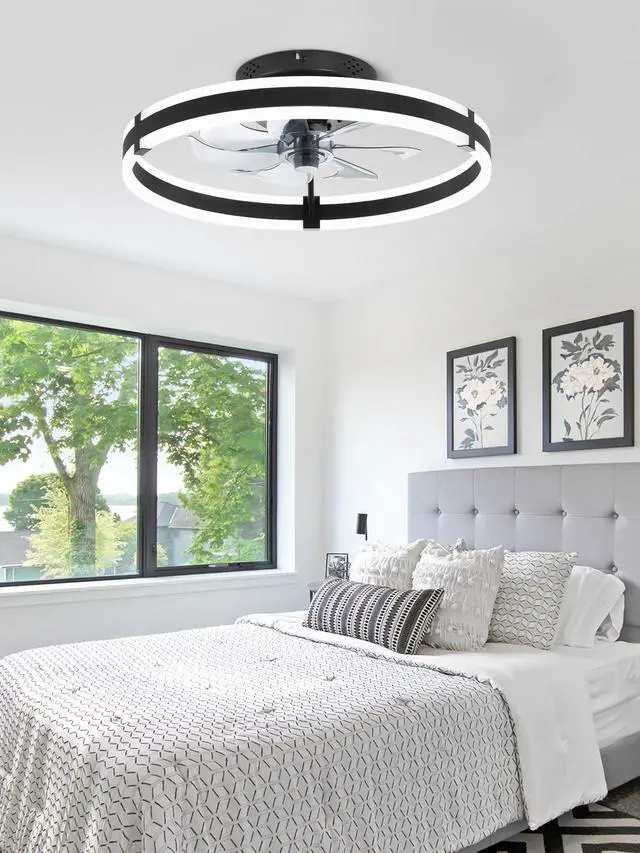 Alt view image 7 of 7 - ZMISHIBO Ceiling Fans with Lights and Remote, 19.7'' Low Profile Ceiling Fan, 3000-6000K Dimmable Modern Flush Mount LED Fan Light, 6 Wind Speeds, Black Fandelier Ceiling Fans for Bedroom