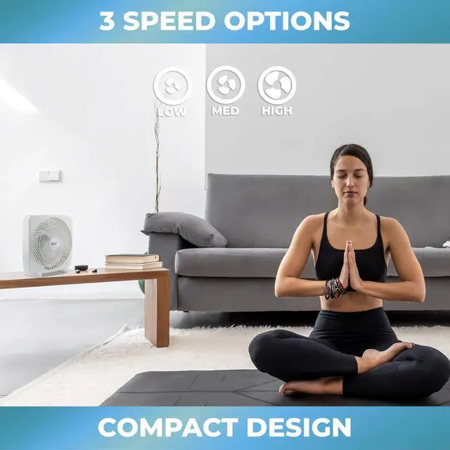 Alt view image 4 of 7 - 9-inch Portable Box Fan Compact Desktop Cooling Fan with 3-Speeds, Quiet Operation, Built-in Carry Handle & Safety Grill ETL Listed for Home, Office, or Dorm White