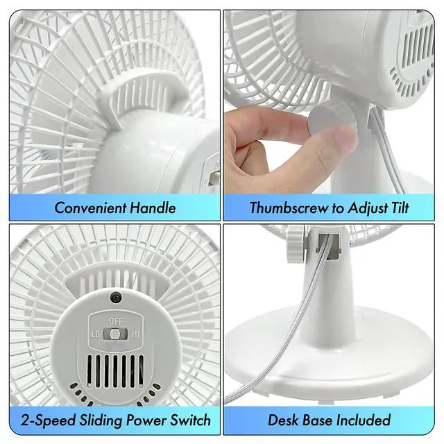 Alt view image 4 of 7 - Comfort Zone CZ6D 6" Quiet Portable Indoor 2-Speed Desk Fan with Clip and Fully Adjustable Tilt in White