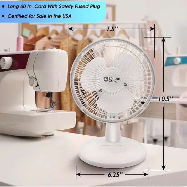 Alt view image 5 of 7 - Comfort Zone CZ6D 6" Quiet Portable Indoor 2-Speed Desk Fan with Clip and Fully Adjustable Tilt in White