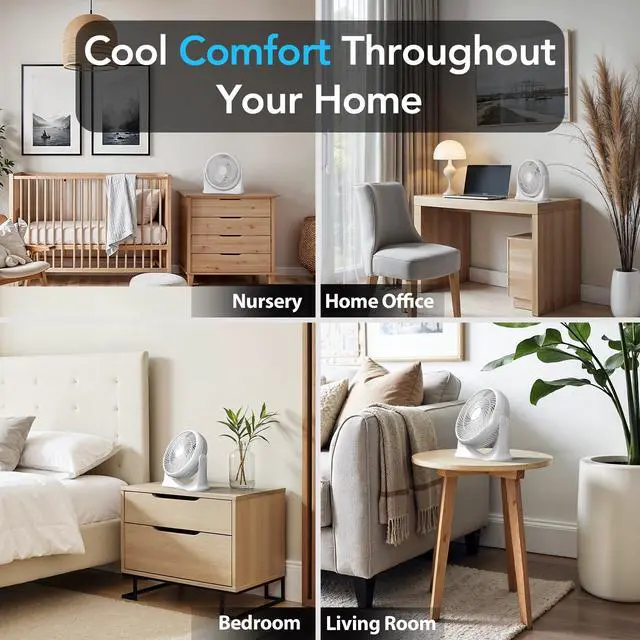 Alt view image 2 of 6 - Comfort Zone 11-Inch High-Velocity Tabletop Air Circulator Fan Quiet 3-Speed Personal Turbo Fan with 90° Adjustable Tilt & Carry Handle Compact Desk Fan for Home, Office, or Bedroom White