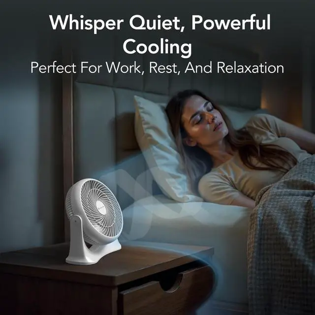 Alt view image 3 of 6 - Comfort Zone 11-Inch High-Velocity Tabletop Air Circulator Fan Quiet 3-Speed Personal Turbo Fan with 90° Adjustable Tilt & Carry Handle Compact Desk Fan for Home, Office, or Bedroom White