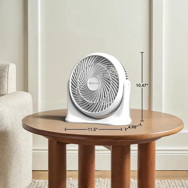 Alt view image 4 of 6 - Comfort Zone 11-Inch High-Velocity Tabletop Air Circulator Fan Quiet 3-Speed Personal Turbo Fan with 90° Adjustable Tilt & Carry Handle Compact Desk Fan for Home, Office, or Bedroom White