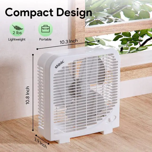Alt view image 2 of 7 - shinic 10" Tabletop Box Fan for Bedroom, 2 Speeds, Quiet Table Fan with Strong Airflow, Energy Efficient Small Box Fan, Portable Kitchen Exhaust Fan for Bedroom Bathroom Office Dorm Workshop, White