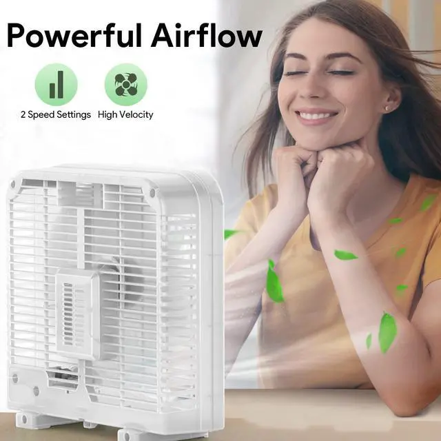 Alt view image 3 of 7 - shinic 10" Tabletop Box Fan for Bedroom, 2 Speeds, Quiet Table Fan with Strong Airflow, Energy Efficient Small Box Fan, Portable Kitchen Exhaust Fan for Bedroom Bathroom Office Dorm Workshop, White