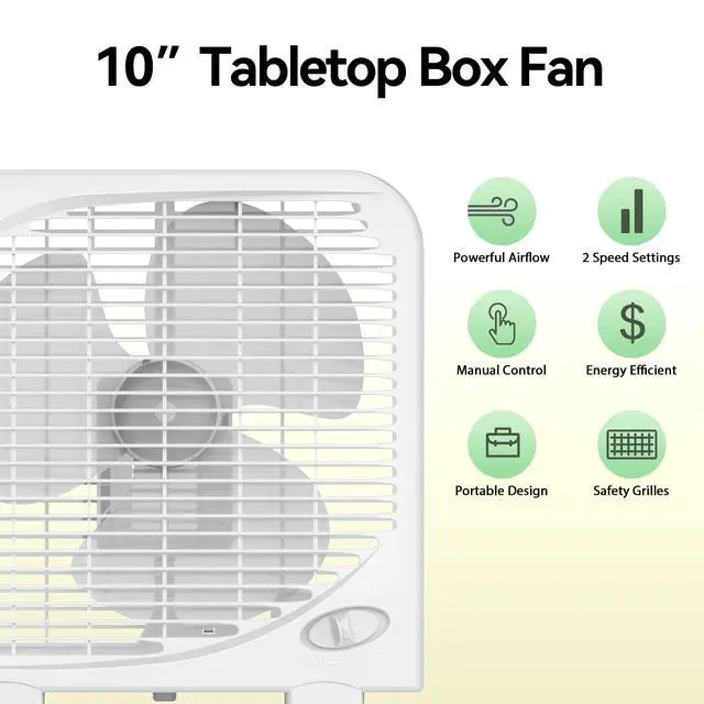 Alt view image 4 of 7 - shinic 10" Tabletop Box Fan for Bedroom, 2 Speeds, Quiet Table Fan with Strong Airflow, Energy Efficient Small Box Fan, Portable Kitchen Exhaust Fan for Bedroom Bathroom Office Dorm Workshop, White