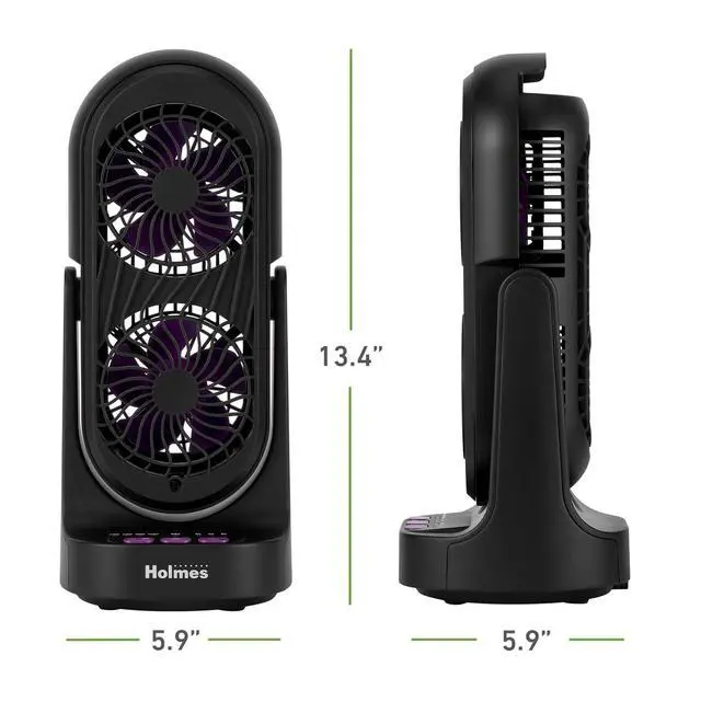 Alt view image 2 of 2 - Holmes DuoBreeze Dual Purple Blade 13 Desk Fan Clean Breeze Technology, Adjustable Tilt Head, 3 Speeds, Space-Saving Design, Easy to Clean, 8-Hour Timer Ideal for Home or Office Use