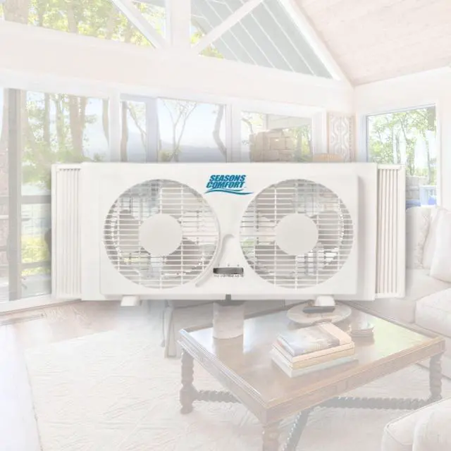 Alt view image 6 of 7 - Seasons Comfort Twin Window Fan, Reversible Airflow Control, 9 Inch, 2 Speeds, Expandable, Exhaust, Dual Fan - Ideal for Home, Kitchen, Bedroom & Office