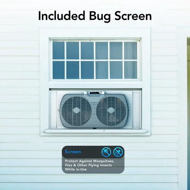 Alt view image 4 of 7 - Comfort Zone 9-Inch 3-Speed Reversible Twin Window Fan Dual Blade Window Exhaust Fan with Auto-Locking Expanders, 22.25" to 33" Wide Tabletop Feet & Removable Bug Screen included