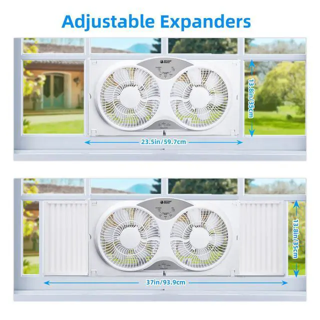 Alt view image 2 of 7 - BEYOND BREEZE Window Fan Reversible Airflow, 9" Dual Window Fan with 3-Speed 3 Modes (Cool, Circulate, Exhaust), Remote Control Twin Window Fan 23.5" to 37" Adjustable Width for Bedroom, Kitchen, Home