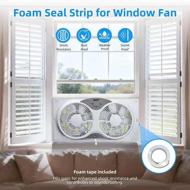 Alt view image 5 of 7 - BEYOND BREEZE Window Fan Reversible Airflow, 9" Dual Window Fan with 3-Speed 3 Modes (Cool, Circulate, Exhaust), Remote Control Twin Window Fan 23.5" to 37" Adjustable Width for Bedroom, Kitchen, Home