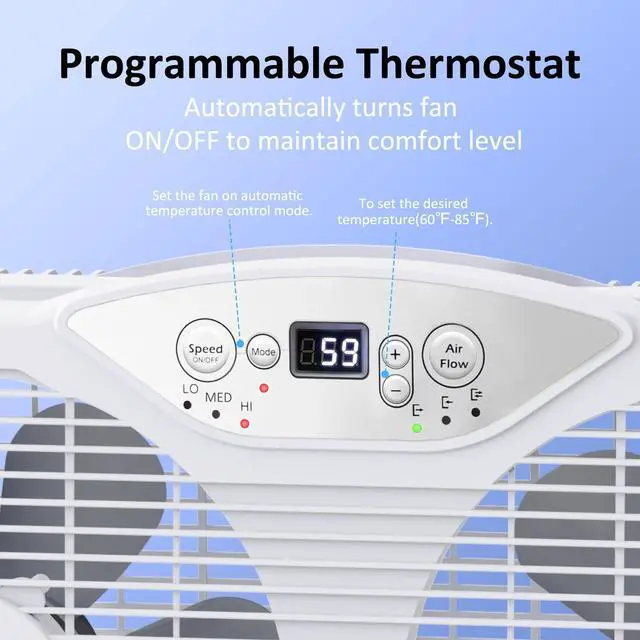 Alt view image 3 of 7 - shinic Twin Window Fan, 9-Inch Blades Reversible Airflow, Thermostat Control, 3 Speeds, 23.8"-37" Expandable Width, Window Exchaust Fans for Home Bedroom, ETL Certified