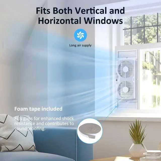 Alt view image 4 of 7 - shinic Twin Window Fan, 9-Inch Blades Reversible Airflow, Thermostat Control, 3 Speeds, 23.8"-37" Expandable Width, Window Exchaust Fans for Home Bedroom, ETL Certified