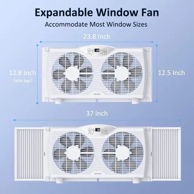 Alt view image 5 of 7 - shinic Twin Window Fan, 9-Inch Blades Reversible Airflow, Thermostat Control, 3 Speeds, 23.8"-37" Expandable Width, Window Exchaust Fans for Home Bedroom, ETL Certified